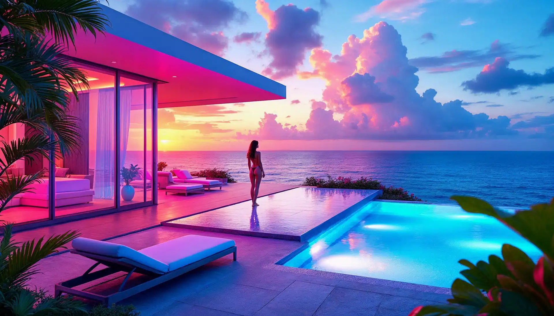 A modern house stepping down a rocky coastal slope above the sea