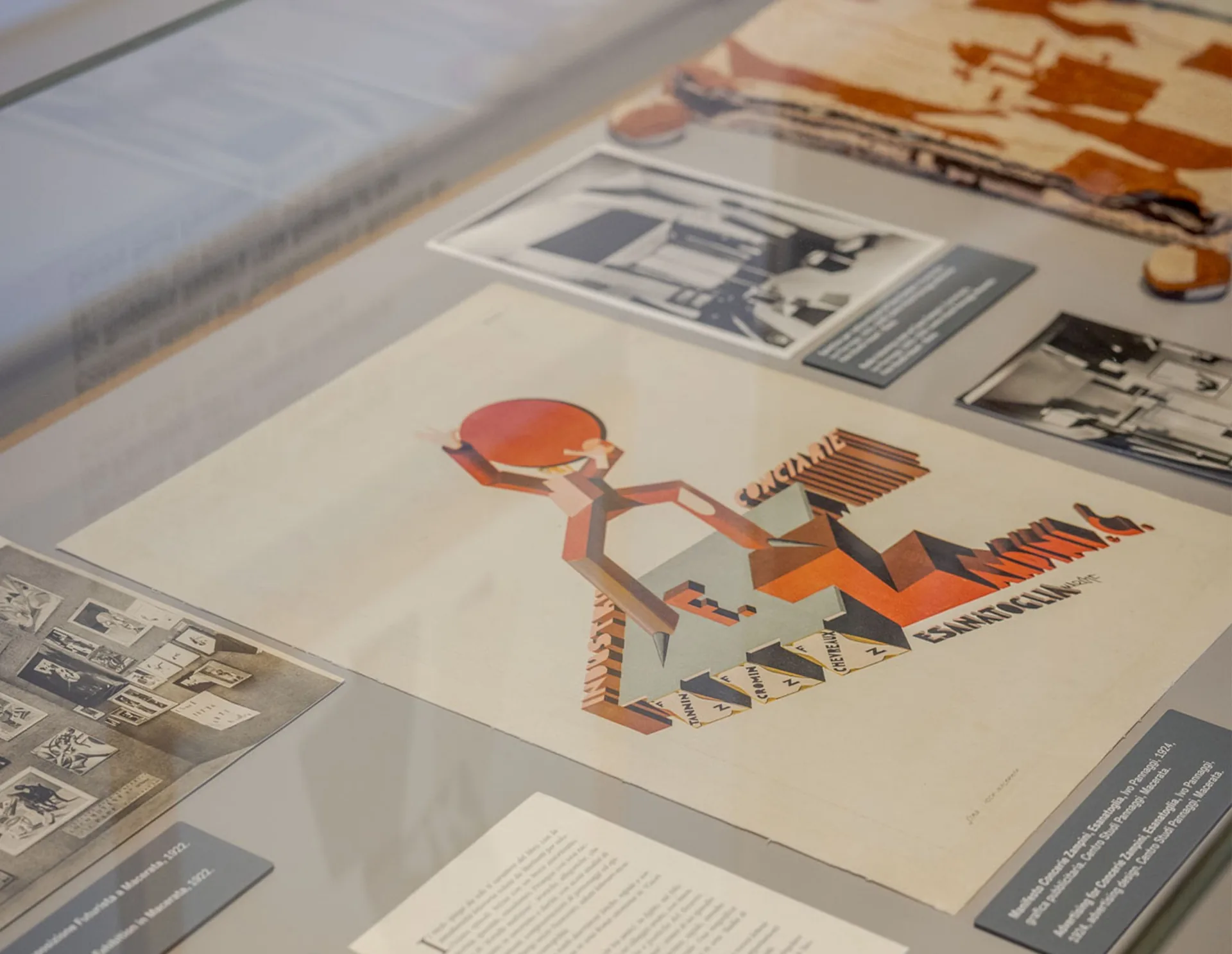 Poltrona Frau Museum: Futurist graphic works by Ivo Pannaggi in a display case